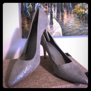 BCBG Grey Suede Glitter Ombré Pumps, Size 9